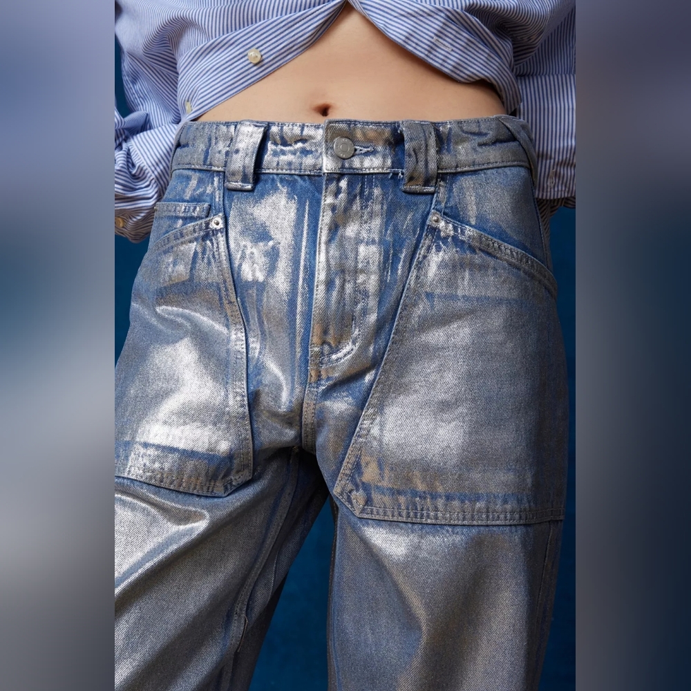 BDG Bella Baggy Patch Pocket Jeans - Metallic Wash - Picture 3 of 14
